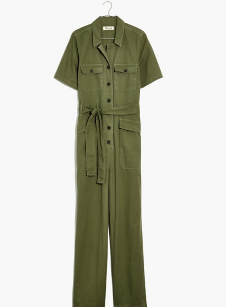 Nwot Madewell Curvy Tie-Waist SS Military Jumpsuit sz-XL